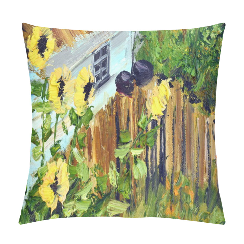 Personality  Oil Painting Village House. Drawing Paints A Rustic Motif. Pillow Covers