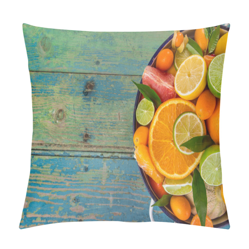 Personality  Citrus Fruits On A Wooden Table. Pillow Covers