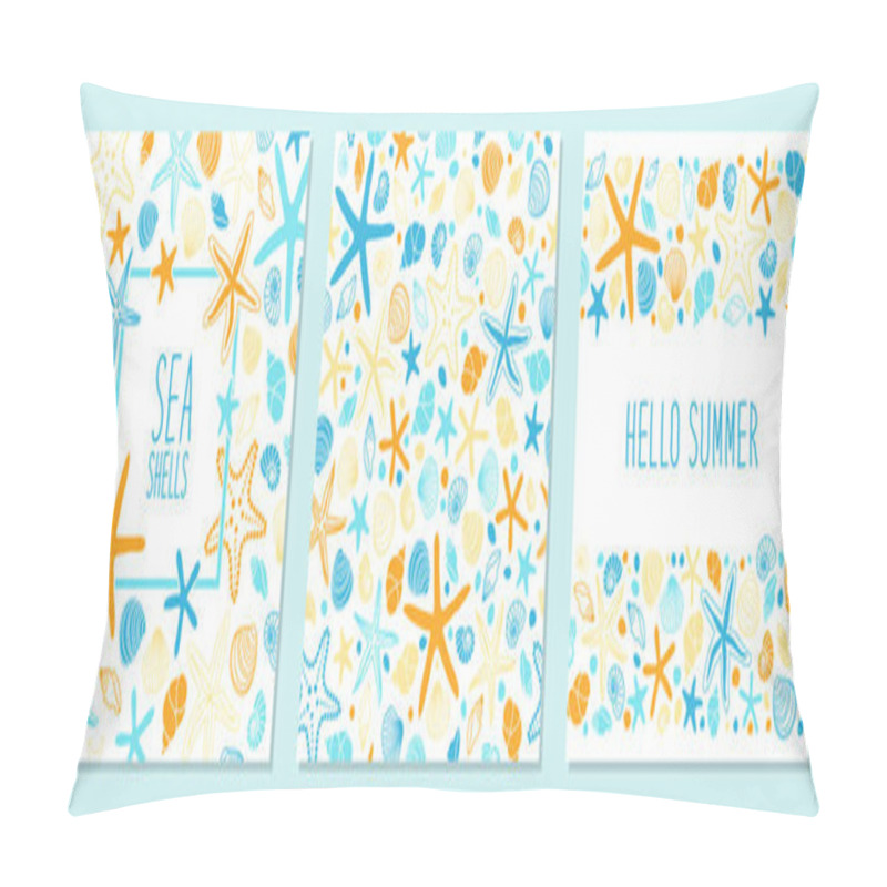 Personality  Cute Set Of Marine Background With Hand Drawn Shells And Starfishes Pillow Covers