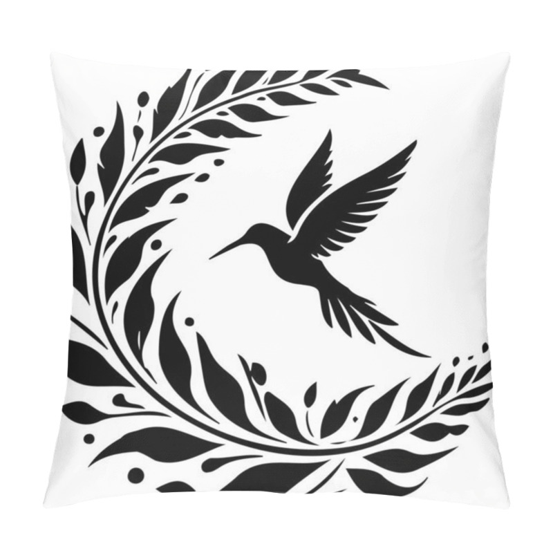 Personality  Silhouette Of A Hummingbird With Decorative Leaves In Vector Art Style For Versatile Use Pillow Covers