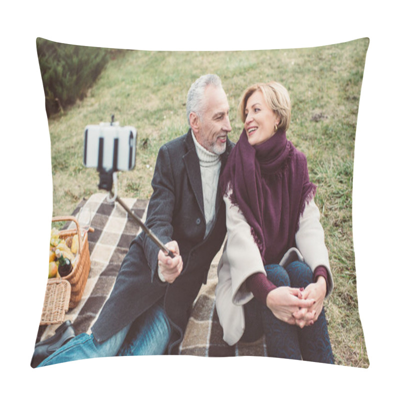 Personality  Smiling Mature Couple Taking Selfie Pillow Covers