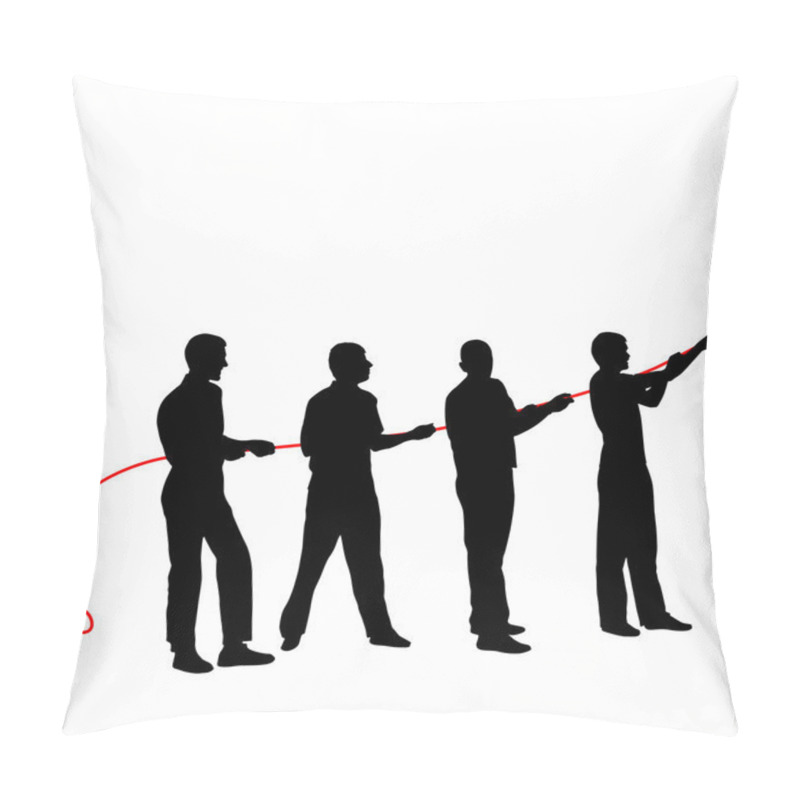 Personality  Black Silhouettes Of People Pulling Rope . Vector Illustration. Pillow Covers