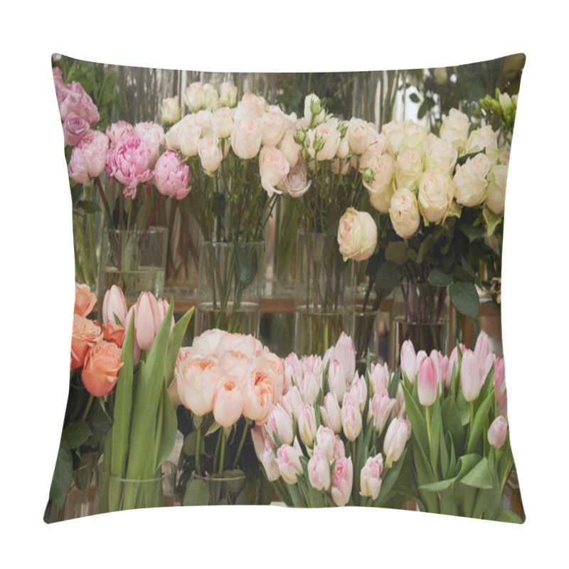 Personality  Roses, Tulips And Peonies In Glass Vases Pillow Covers