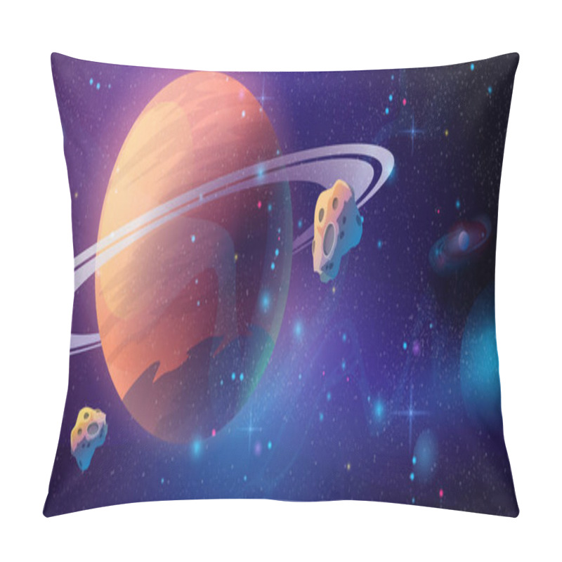 Personality  Saturn Space Background With Asteroid, Outer Space Pillow Covers