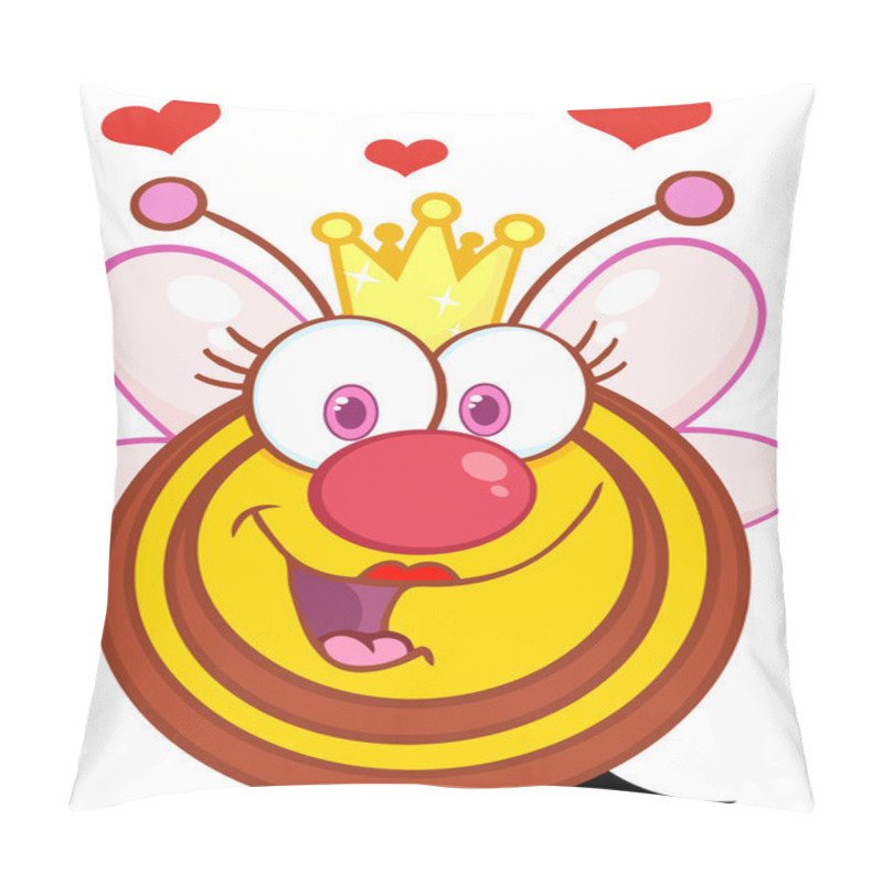 Personality  Queen Bee Cartoon Mascot Character With Hearts Pillow Covers