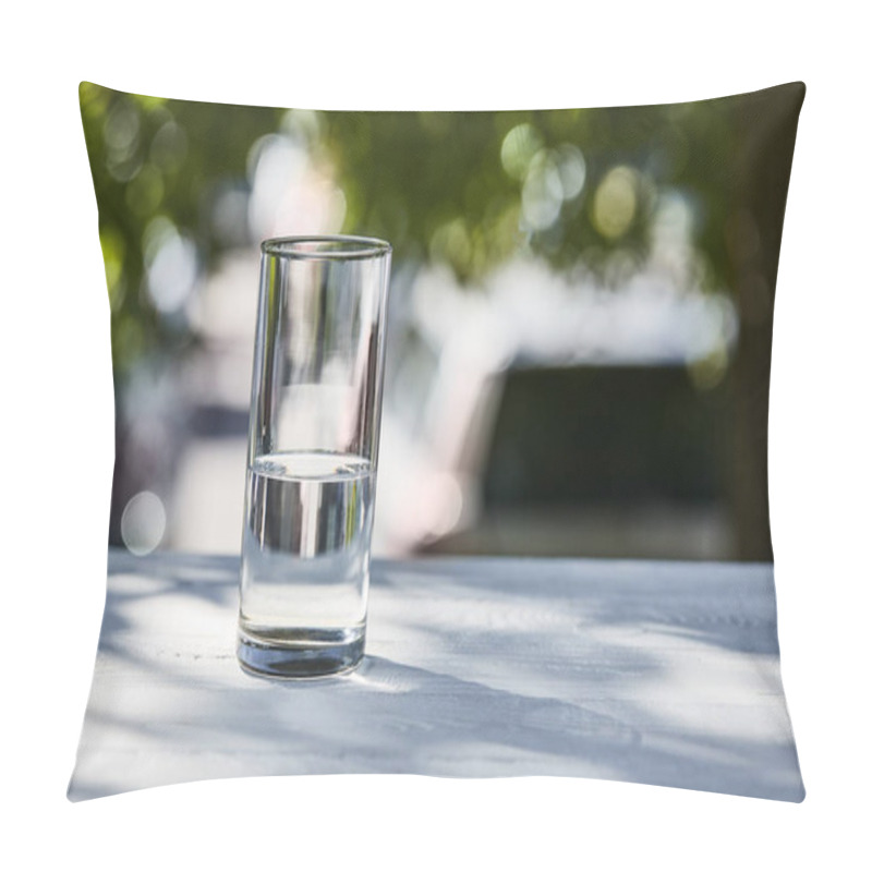 Personality  Fresh Clean Water In Transparent Glass At Sunny Day Outside On Wooden Table Pillow Covers