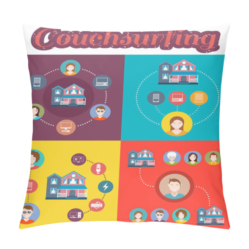 Personality  Set Of Illustrations Couchsurfing Pillow Covers