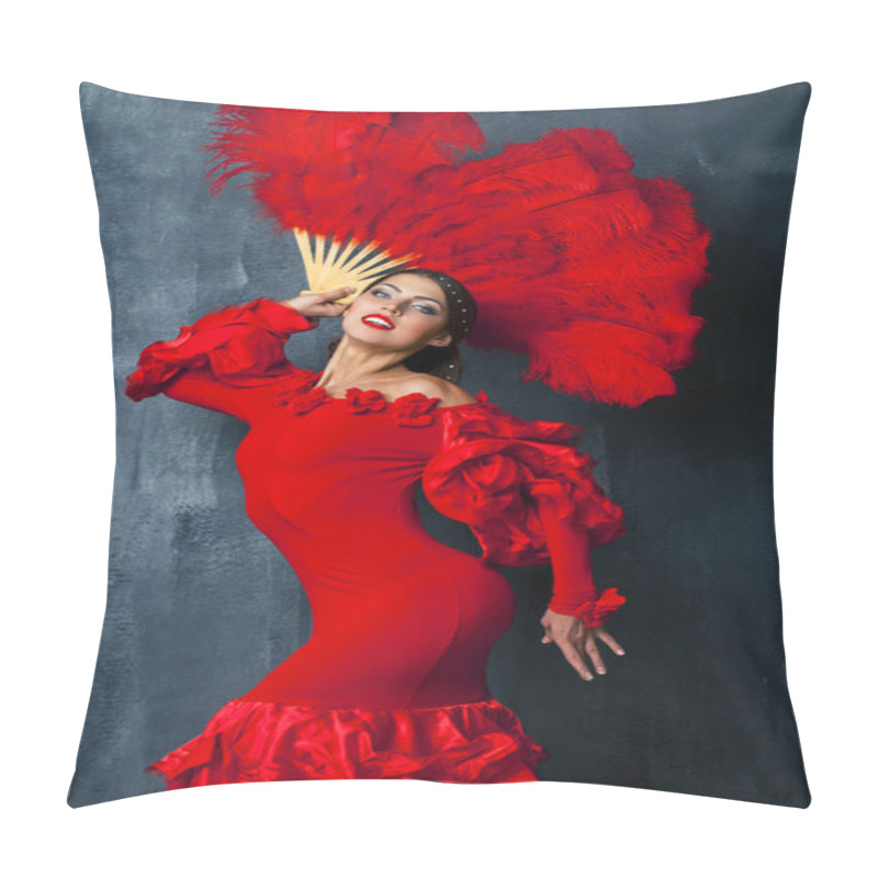 Personality  Woman Traditional Spanish Flamenco Dancer Dancing In A Red Dress Pillow Covers