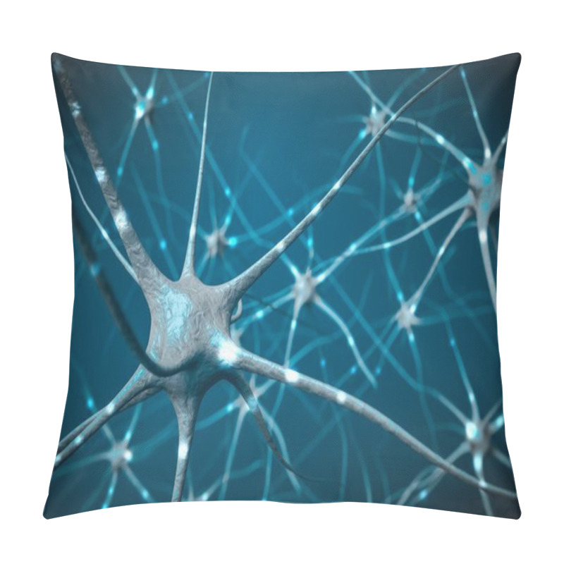 Personality  Signals In Neurons In Brain, 3D Illustration Of Neural Network. Pillow Covers