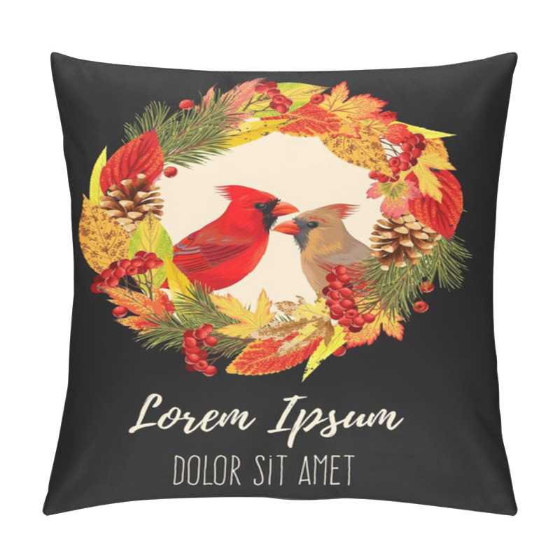 Personality  Autumn Card With Leaves And Birds Pillow Covers