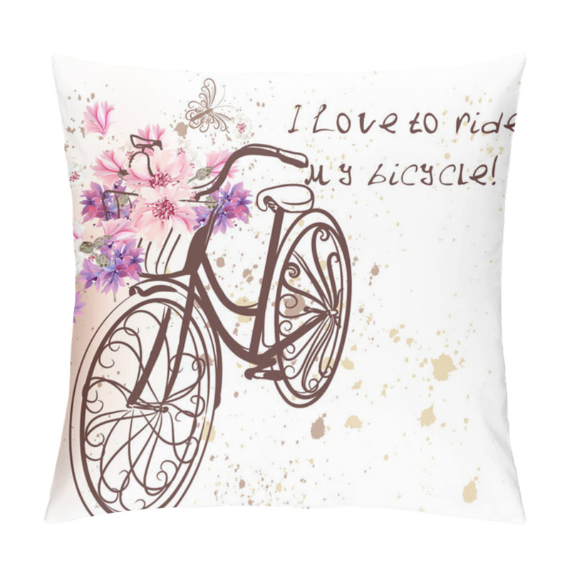 Personality  Cute Vector Invitation With Fake Bicycle And Flowers Pillow Covers