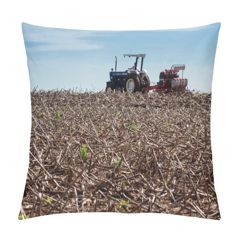 Personality  Parana, Brazil, October 28, 2009. Ford Tractor Make Direct Soybean Planting In A Freshly Harvested Corn Field In The State Of Parana, Southern Brazil Pillow Covers