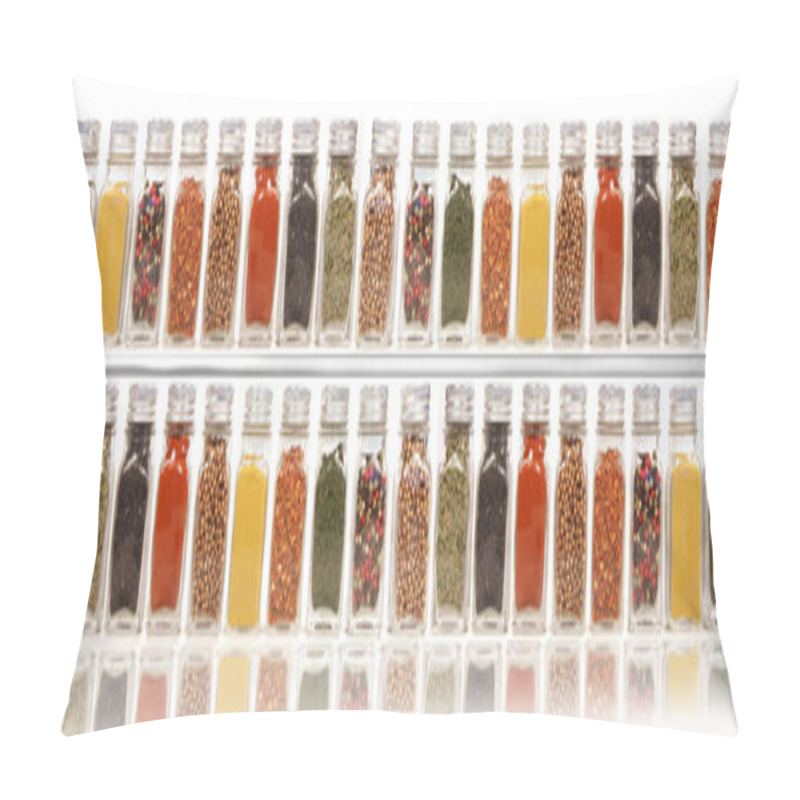 Personality  Assorted Spices On Two Layer Shelves Against White Pillow Covers