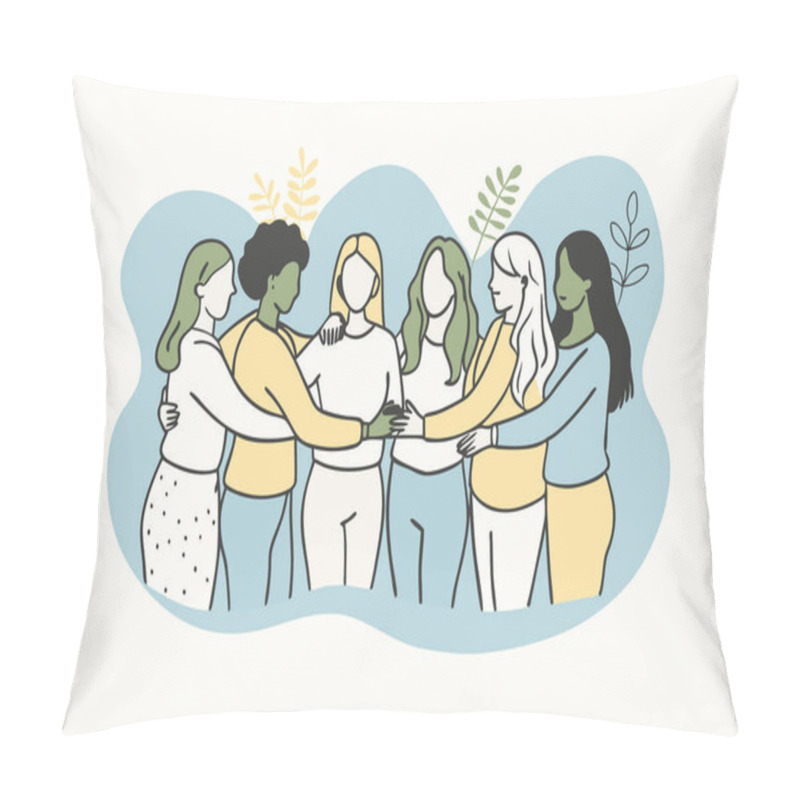 Personality  Diverse Women Friendship Group Illustration Pillow Covers