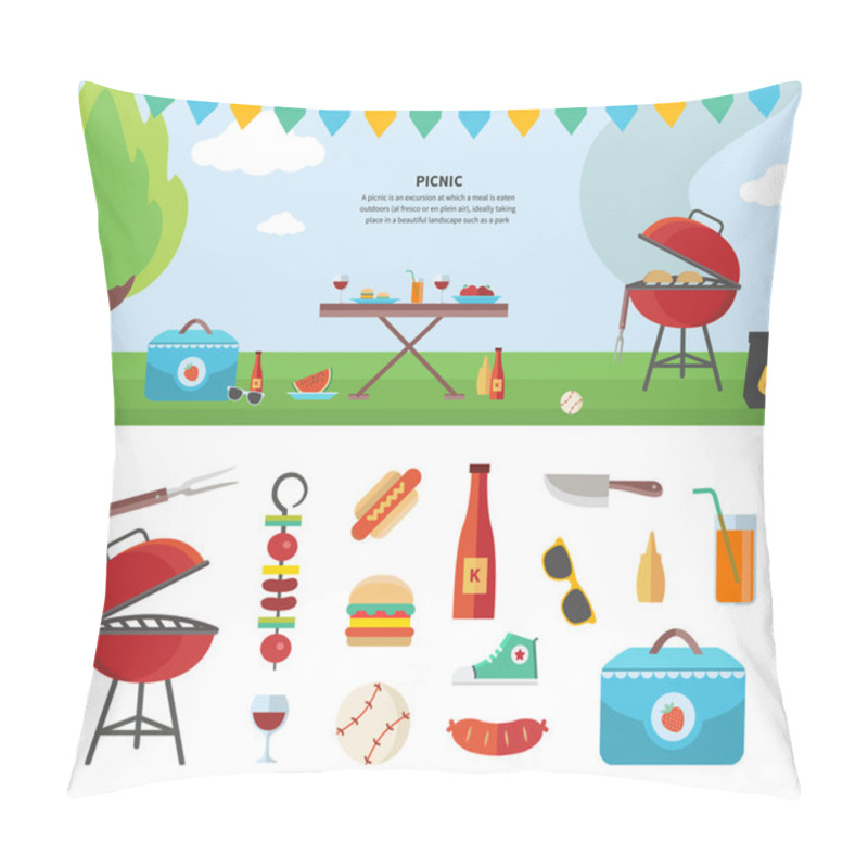 Personality  Banner And Icons Of Picnic Items. Holiday Concept Pillow Covers