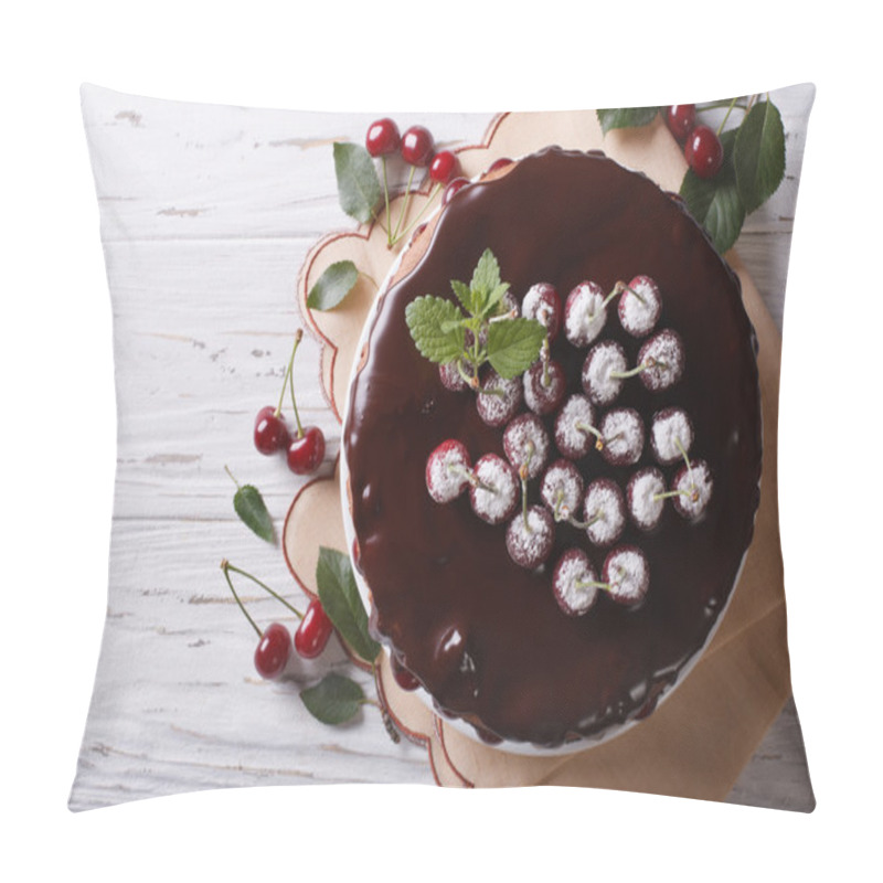 Personality  Delicious Chocolate Cherry Cake On The Table. Horizontal Top Vie Pillow Covers