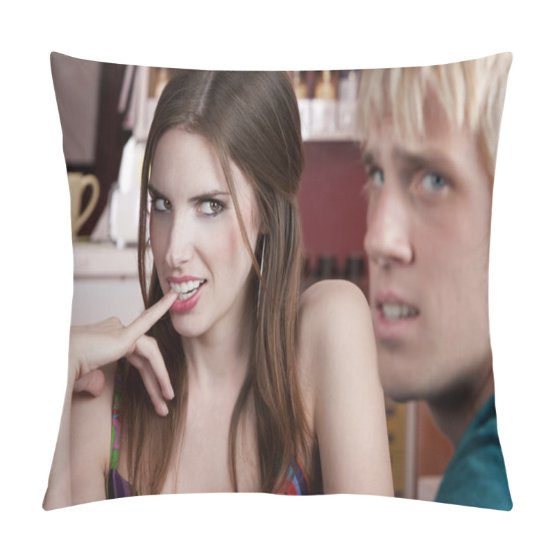 Personality  Woman Flirting With Male Friend Pillow Covers