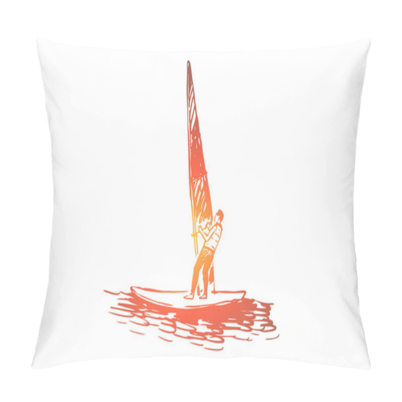 Personality  Windsurfing, Water, Sea, Summer, Sport Concept. Hand Drawn Isolated Vector. Pillow Covers