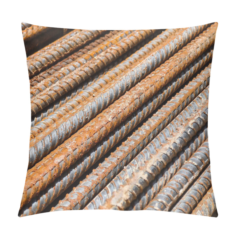 Personality  Sturdy Steel Rebars At A Construction Site. Pillow Covers