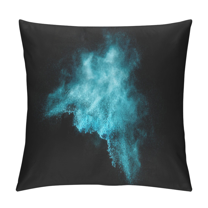 Personality  Blue Dust Particle Explosion Isolated On Black Pillow Covers