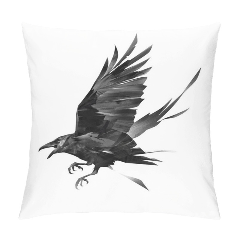 Personality  Painted Flying Bird Of A Raven On A White Background Pillow Covers