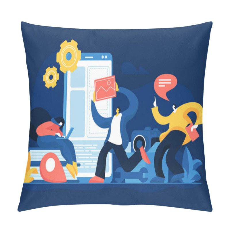 Personality  Mobile App Engineering Flat Vector Illustration Pillow Covers