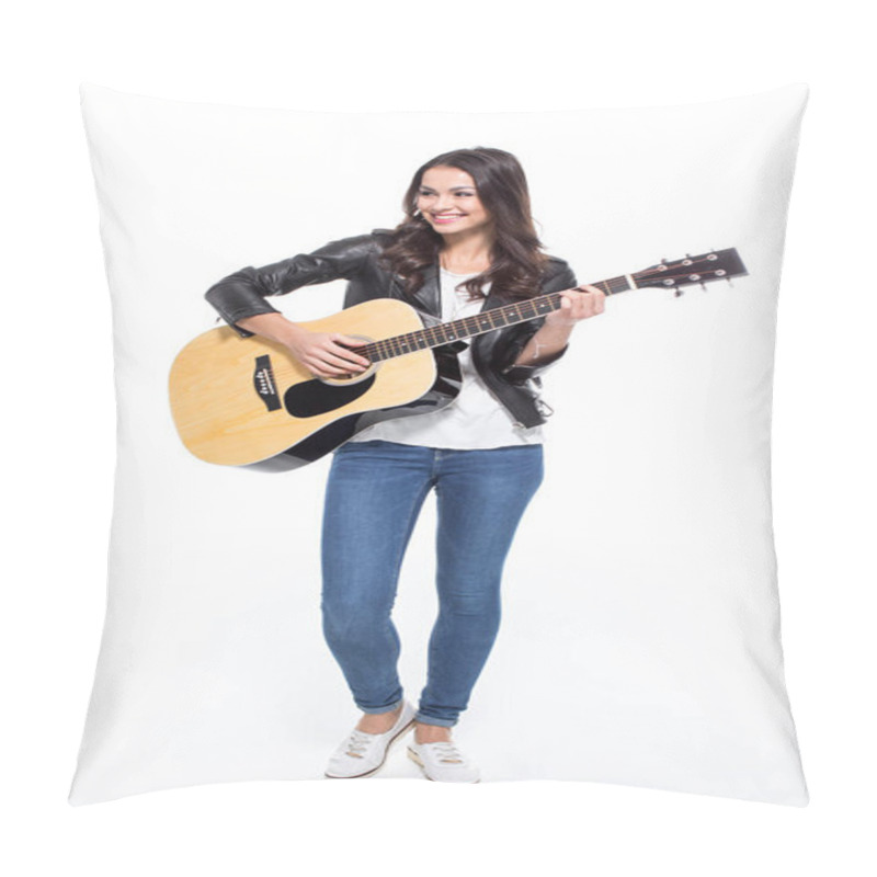 Personality  Young Woman With Guitar Pillow Covers