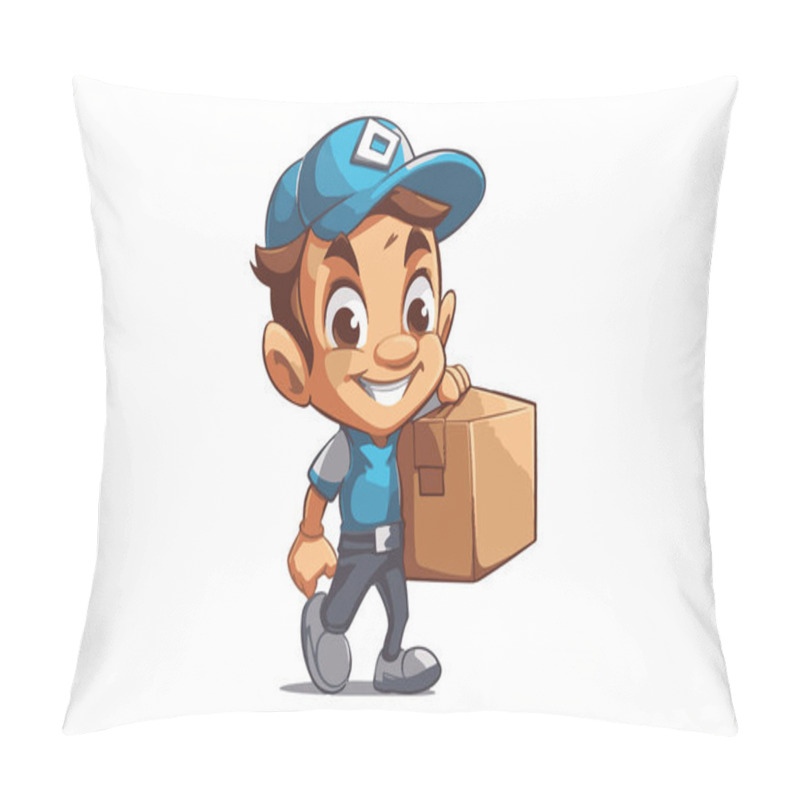 Personality  Hand Painted Delivery Man In Cartoon Style. Vector Format. Pillow Covers