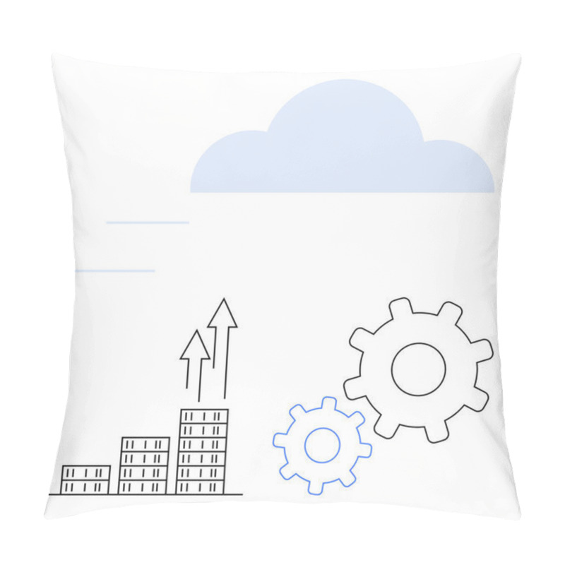 Personality  Cloud Hovering Above, Bar Graph With Upward Arrows, Two Gears. Ideal For Business Strategy, Cloud Computing, Technology Solutions, Innovation, Data Efficiency, Startup Growth Abstract Line Flat Pillow Covers