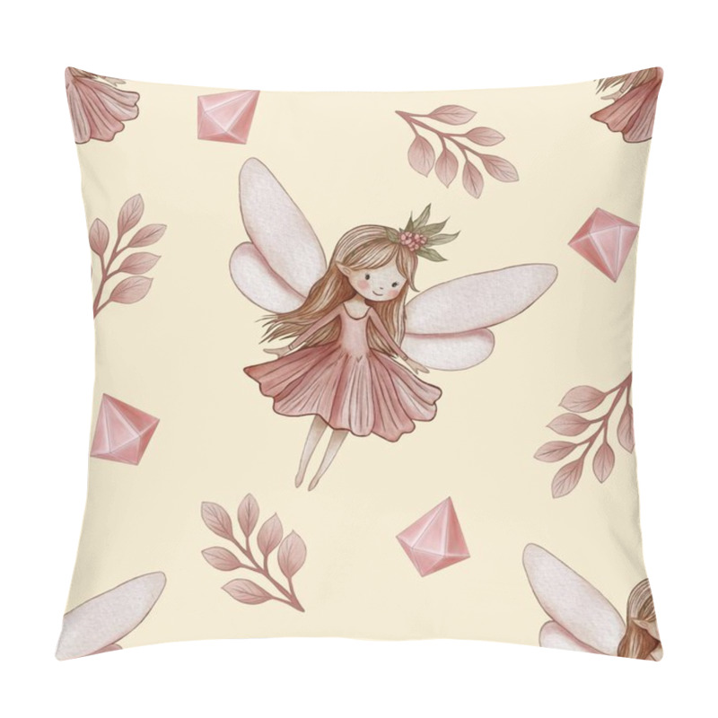 Personality  Seamless Pattern Cute Fairy And Crystal With Leaves Big Design On Pastel Yellow Background Pillow Covers