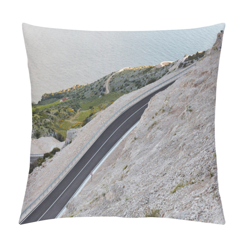 Personality  A New Road On A Mountain Slope On The Coast. Pillow Covers