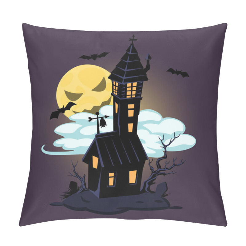 Personality  Halloween Old House And Moon. Vector Design For Prints, Tshirts, Party Posters And Banners. Pillow Covers