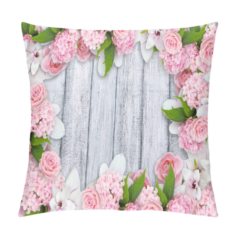 Personality  Magnolia Flowers With Roses, Hortensia And Place For Your Text Pillow Covers