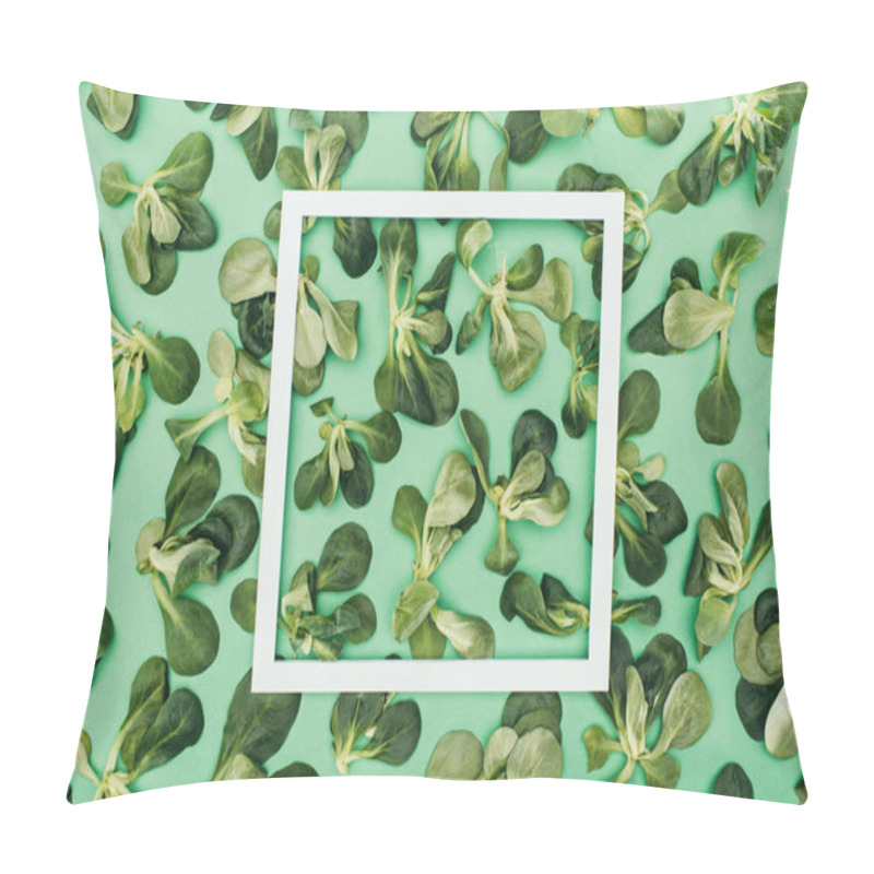 Personality  Top View Of White Square Frame And Beautiful Fresh Green Leaves On Green Pillow Covers