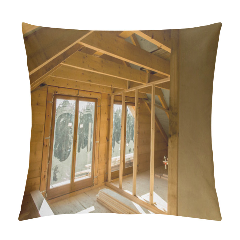 Personality  Building A House With Wooden Beams Pillow Covers