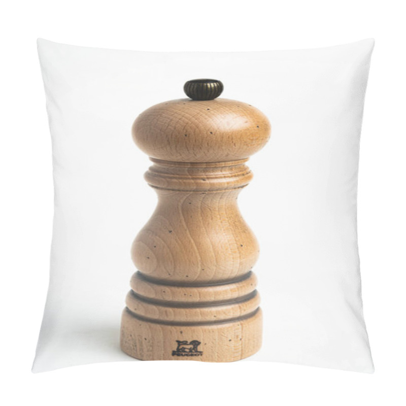 Personality  Vidalia, Georgia / USA - May 5, 2020: Studio Product Shot Of The Iconic Paris Model Of The Peugeot Pepper Mill In Natural Wood With Metal Jewel Knob. Pillow Covers