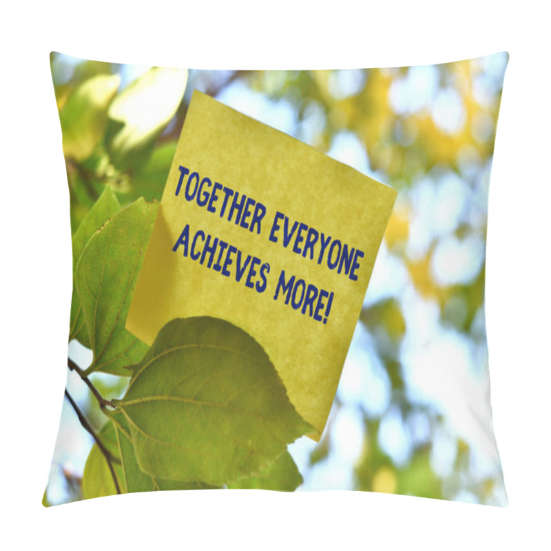 Personality  Word Writing Text Together Everyone Achieves More. Business Concept For Members Create Synergy With Strong Sense Mutual Commitment Piece Of Square Paper Use To Give Notation On Tree Leaf Under Sunny Pillow Covers