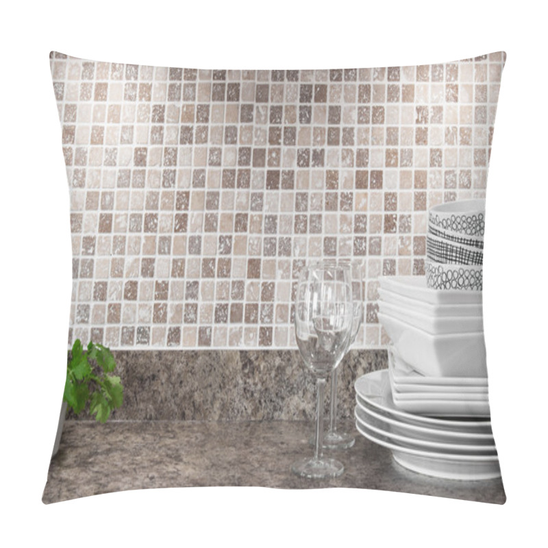 Personality  Dishware And Green Herbs On Kitchen Countertop Pillow Covers