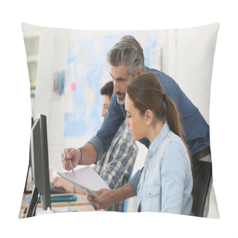 Personality  Trainer With Students Working Pillow Covers