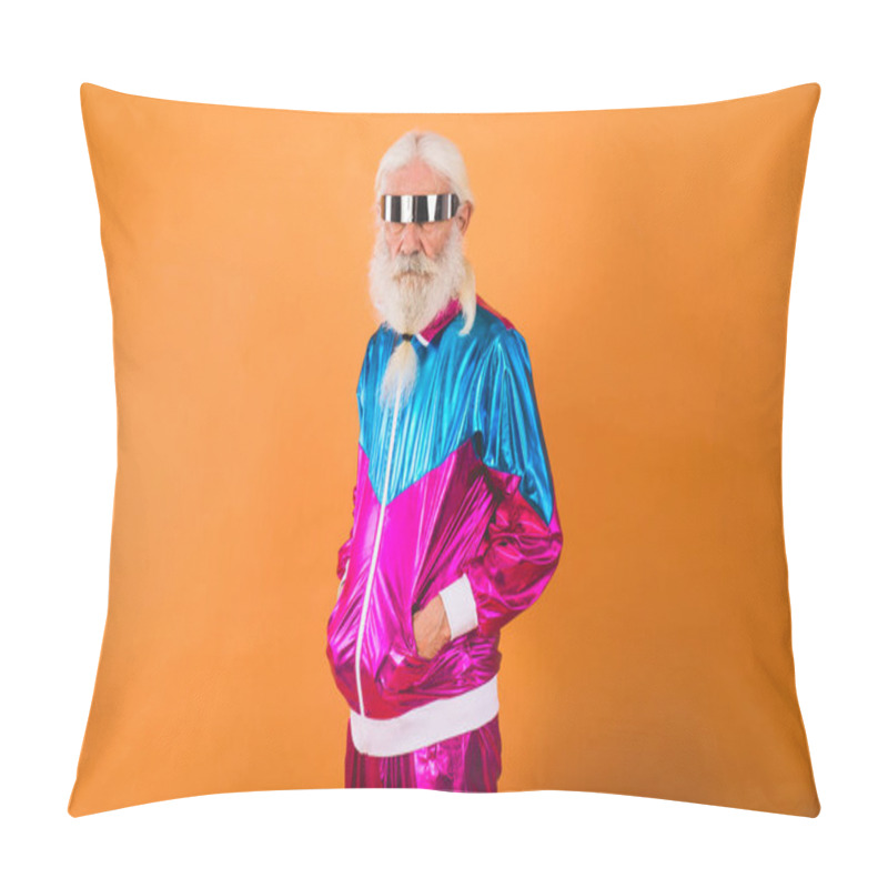 Personality  Senior Man With Eccentric Look  - 60 Years Old Man Having Fun, Portrait On Colored Background, Concepts About Youthful Senior People And Lifestyle Pillow Covers