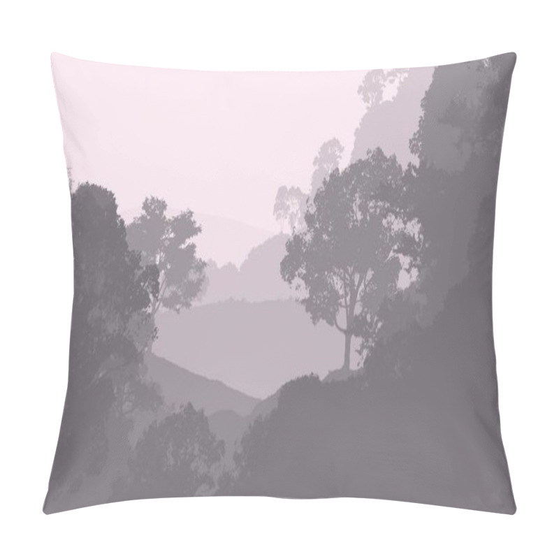 Personality  Abstract Silhouetted Background With Foggy Hills And Woodland Pillow Covers