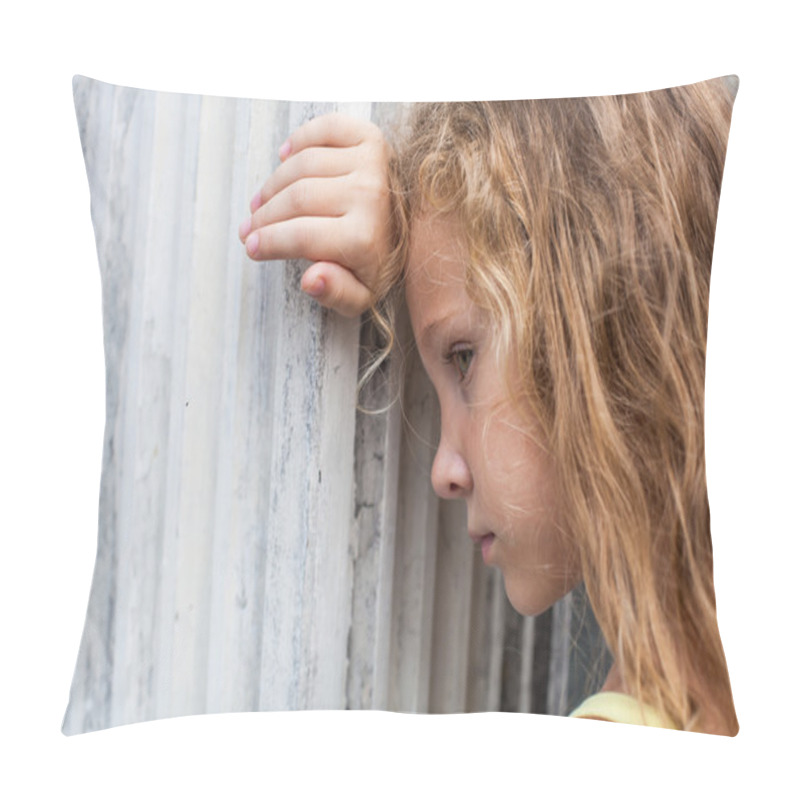 Personality  Sad Little Girl On The Background Of An Old Wall Pillow Covers