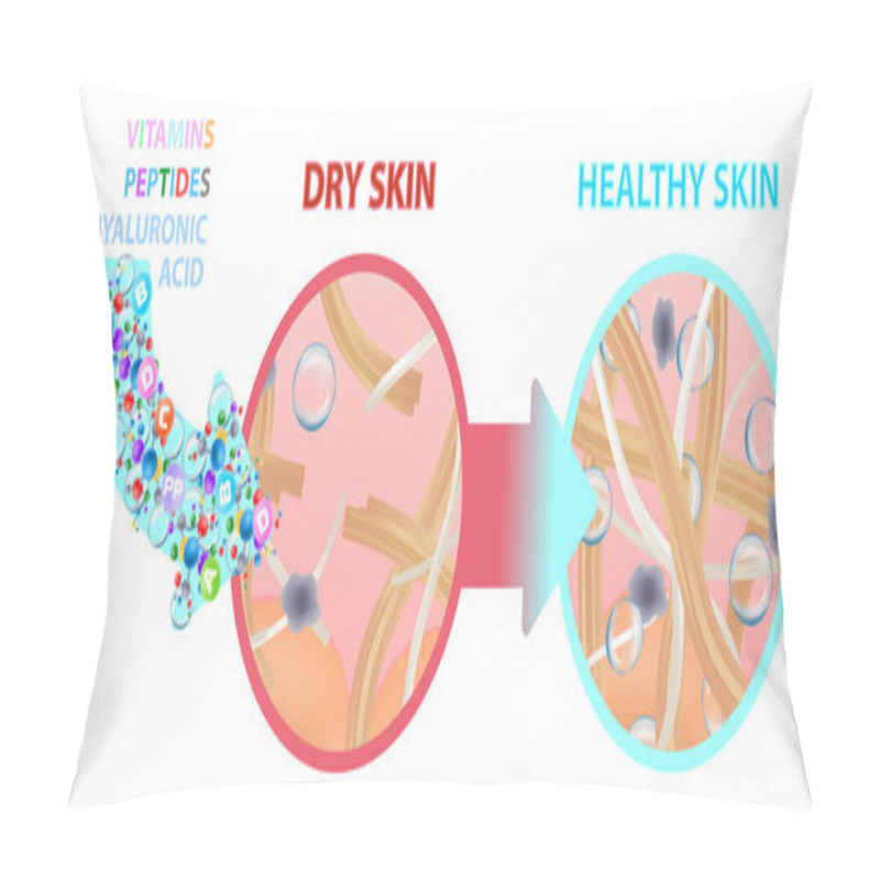 Personality  Dry Skin Enriched With Vitamins, Nutrition. Healthy Skin. Vector Pillow Covers