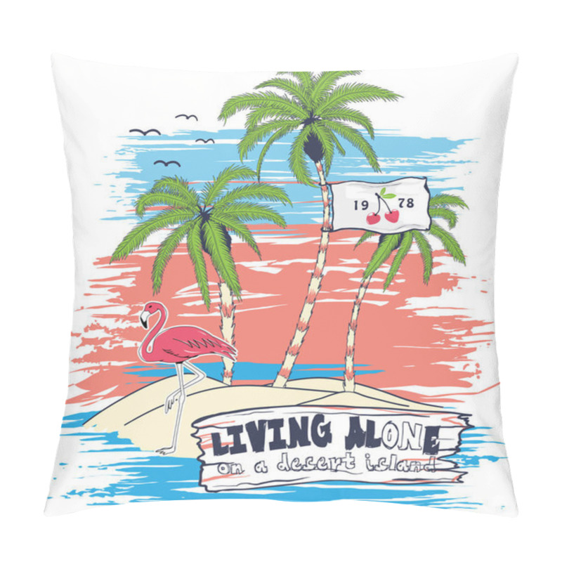 Personality  Sketch Illustration Tropical Island And Flamingo Graphic For T Shirt Print Pillow Covers