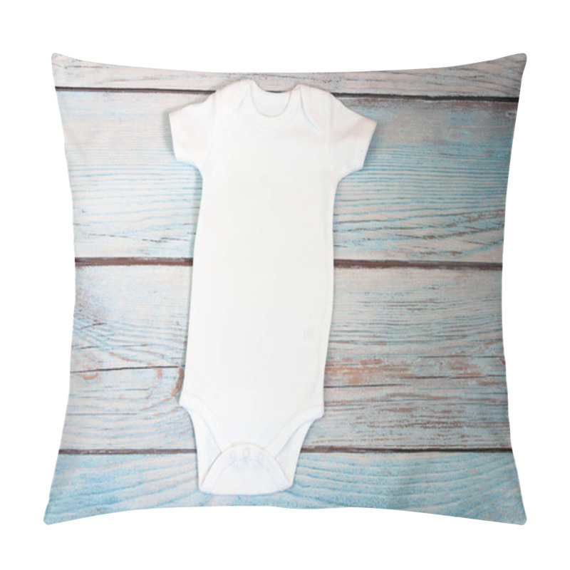 Personality  White Baby Bodysuit Mockup On Wooden Background. Styled Stock Photography. Mock Up. Pillow Covers