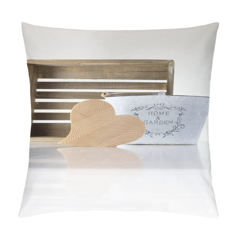 Personality  A Metal Bucket,a Wooden Heart And A Box,home And Garden Purist Pillow Covers