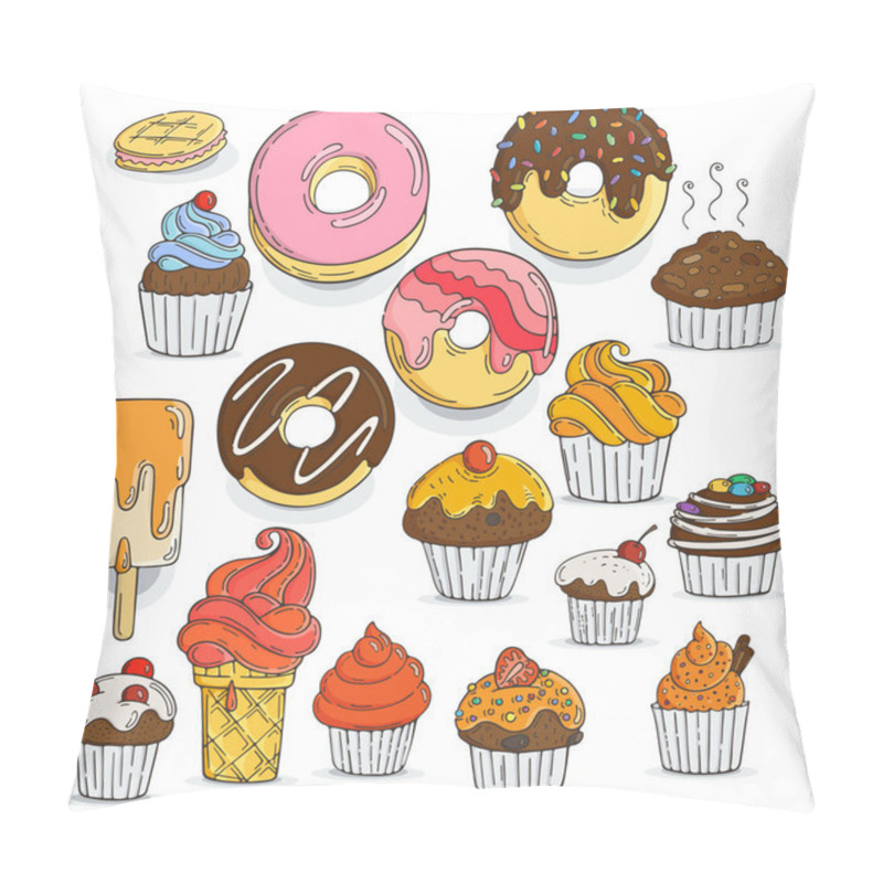 Personality  Set Of Candy And Muffins Icons. Cakes, Sweets, Lollipops, Bows. Pillow Covers