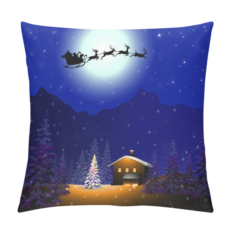 Personality  Christmas Santa Claus Flying In Christmas Night-Vector Pillow Covers