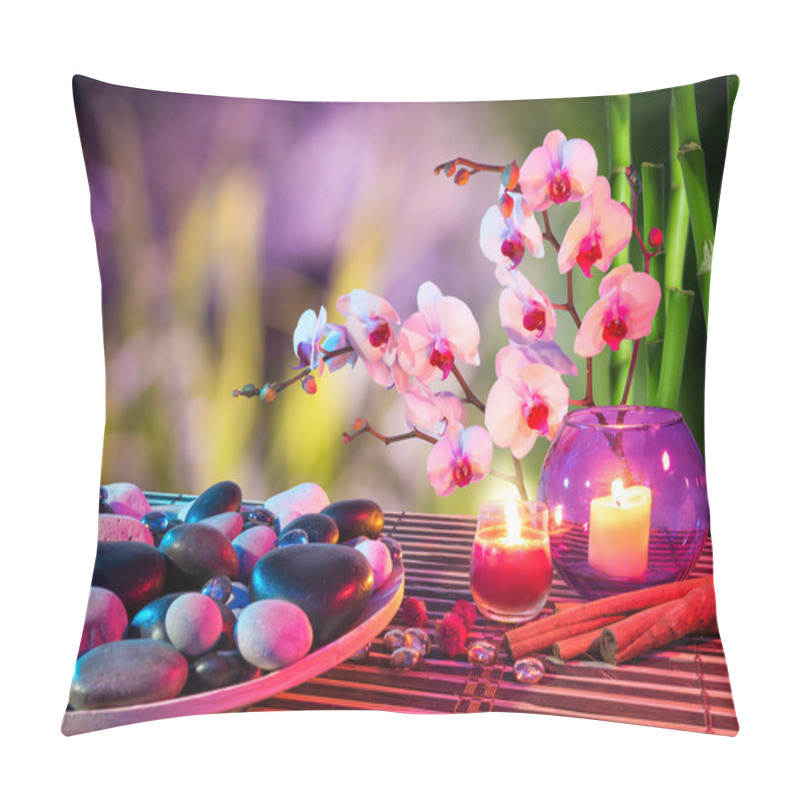 Personality  Dish Of Stones Massage With Orchids And Bamboo Pillow Covers