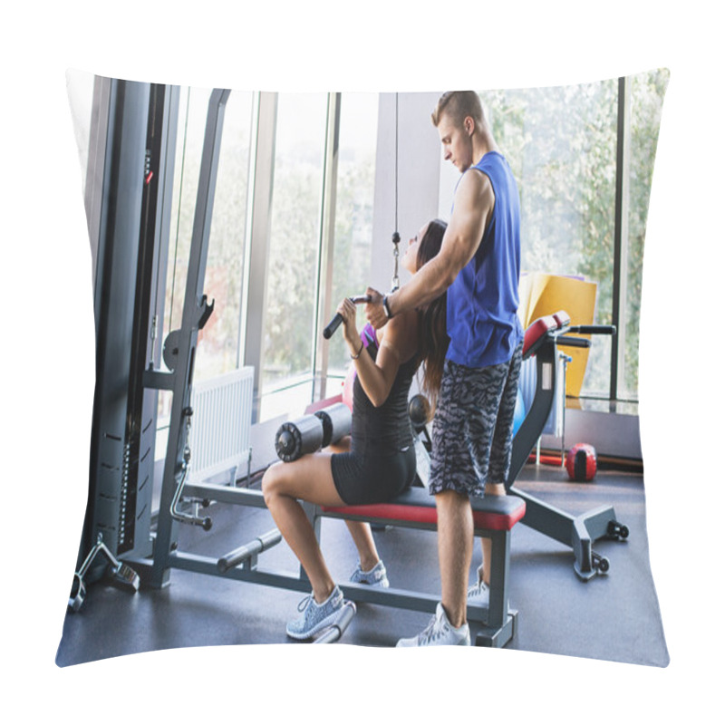 Personality  Woman Doing Pull Down Exercise For The Back Pillow Covers